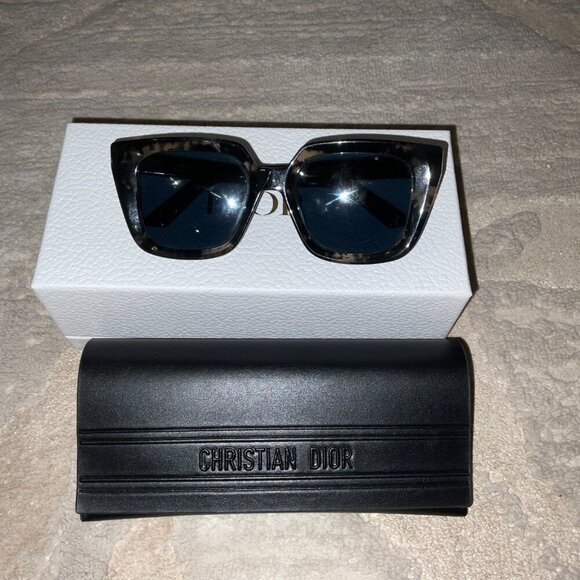 CHRISTIAN DIOR DIORMIDNIGHT S1I 29C0 BLACK MARBLE/BLUE LENS SUNGLASSES 53-18 - Picture 1 of 12